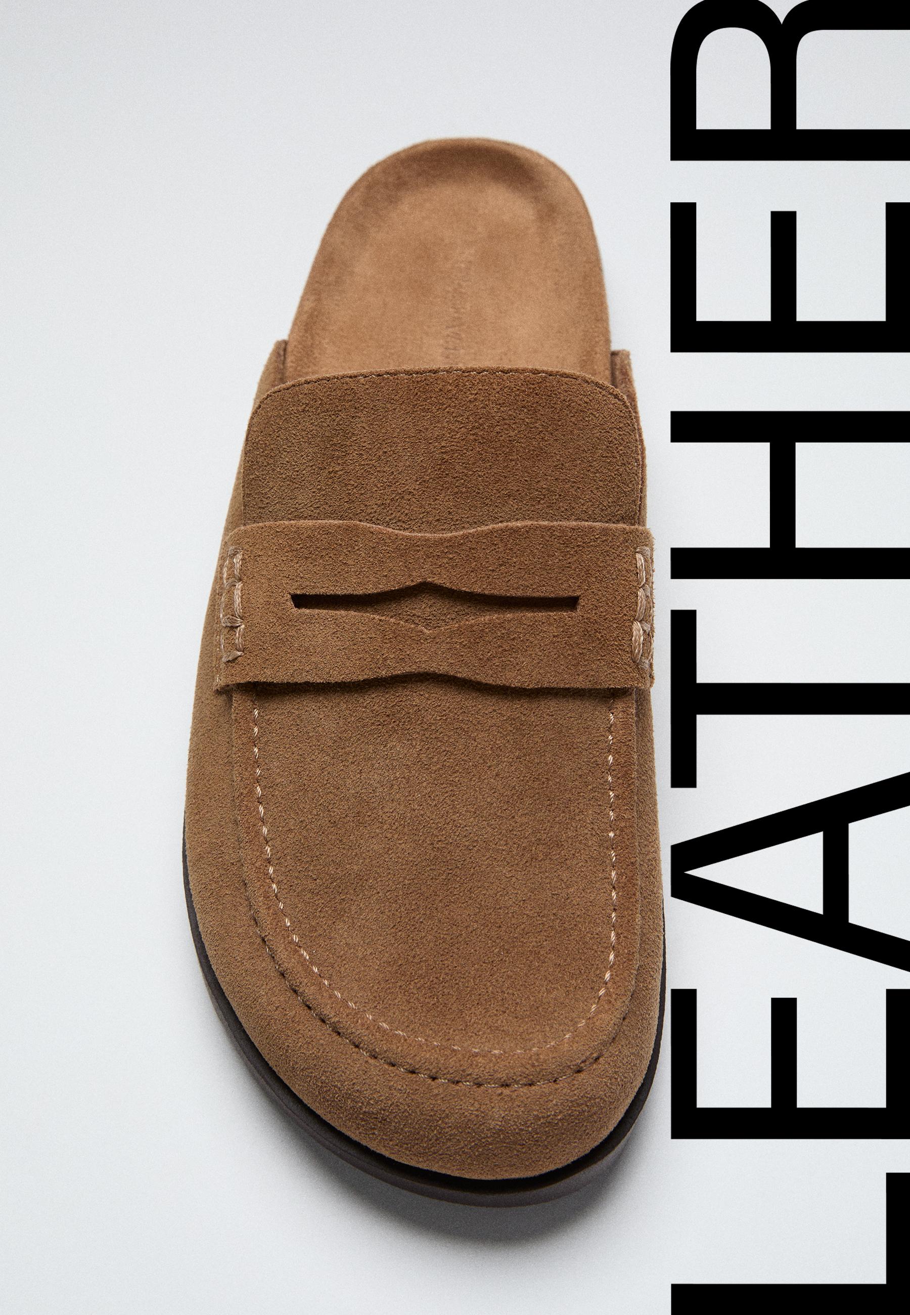 Backless leather loafer clogs — BEIGE