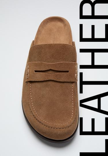 Leather moccasin backless clogs — BEIGE 5
