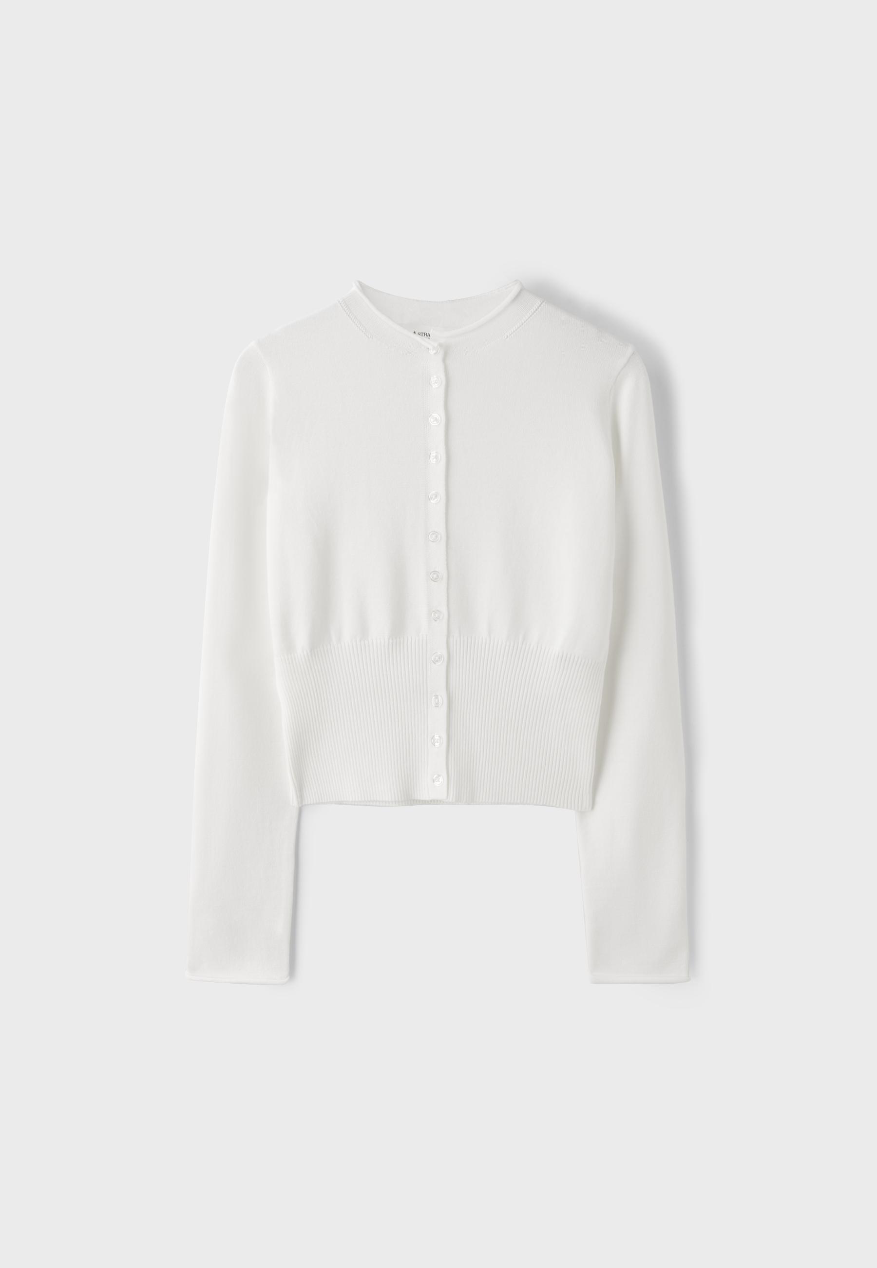 Fitted stand collar cardigan — Ecru