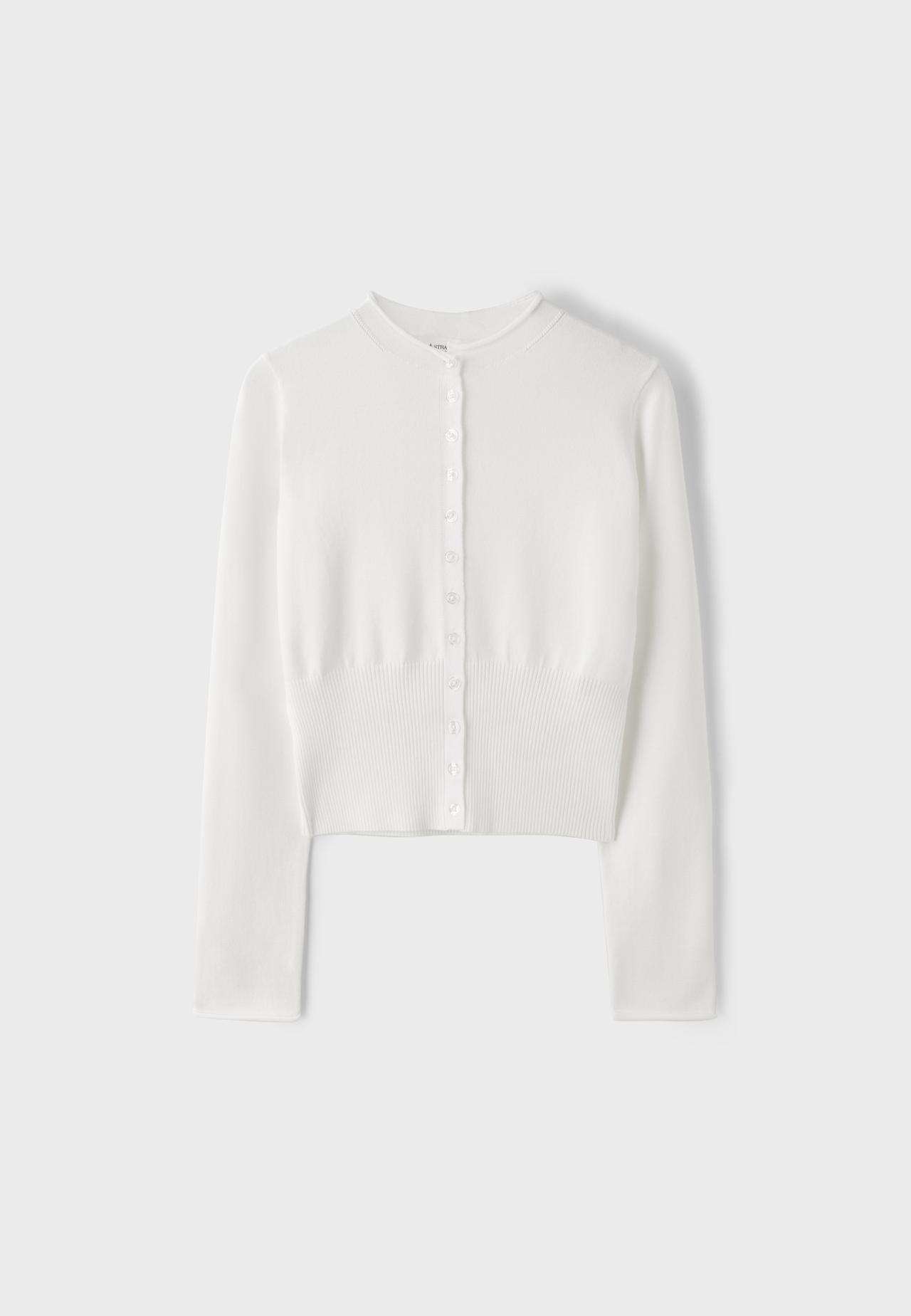 Fitted stand collar cardigan — Ecru