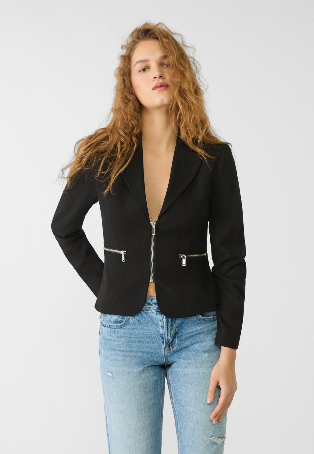 Regular fit zip-up blazer