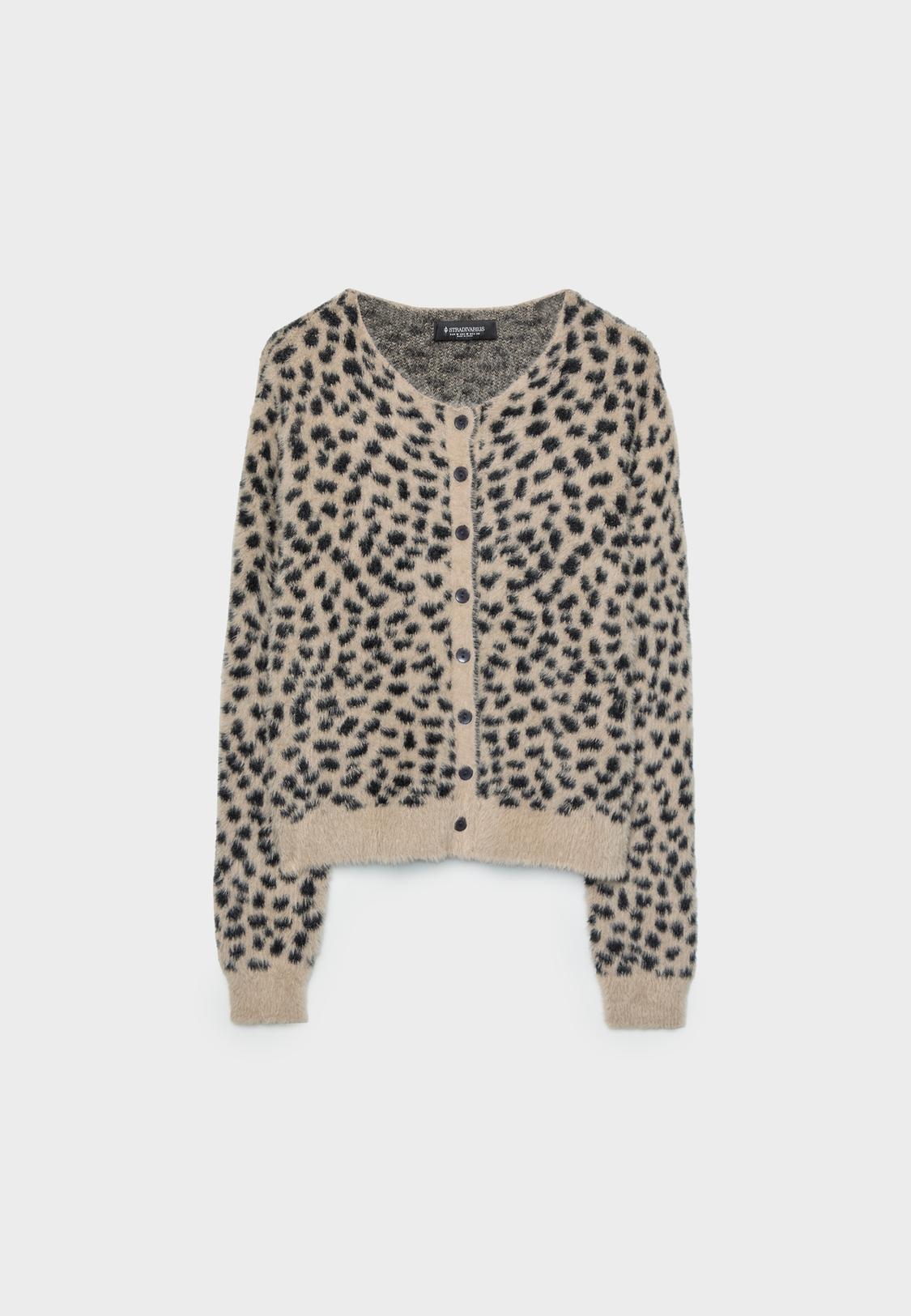 Beige Animal Print Cardigan Leopard Knit Cardigan With Buttons