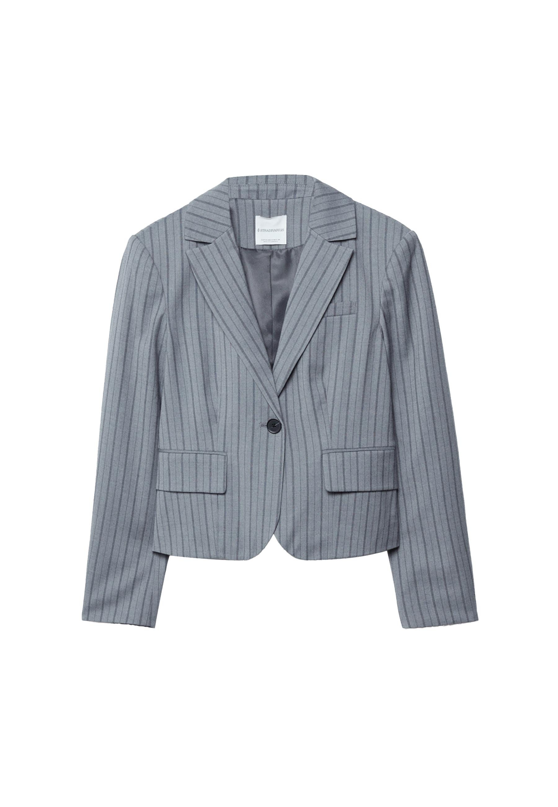 Striped cropped blazer — Grey melange