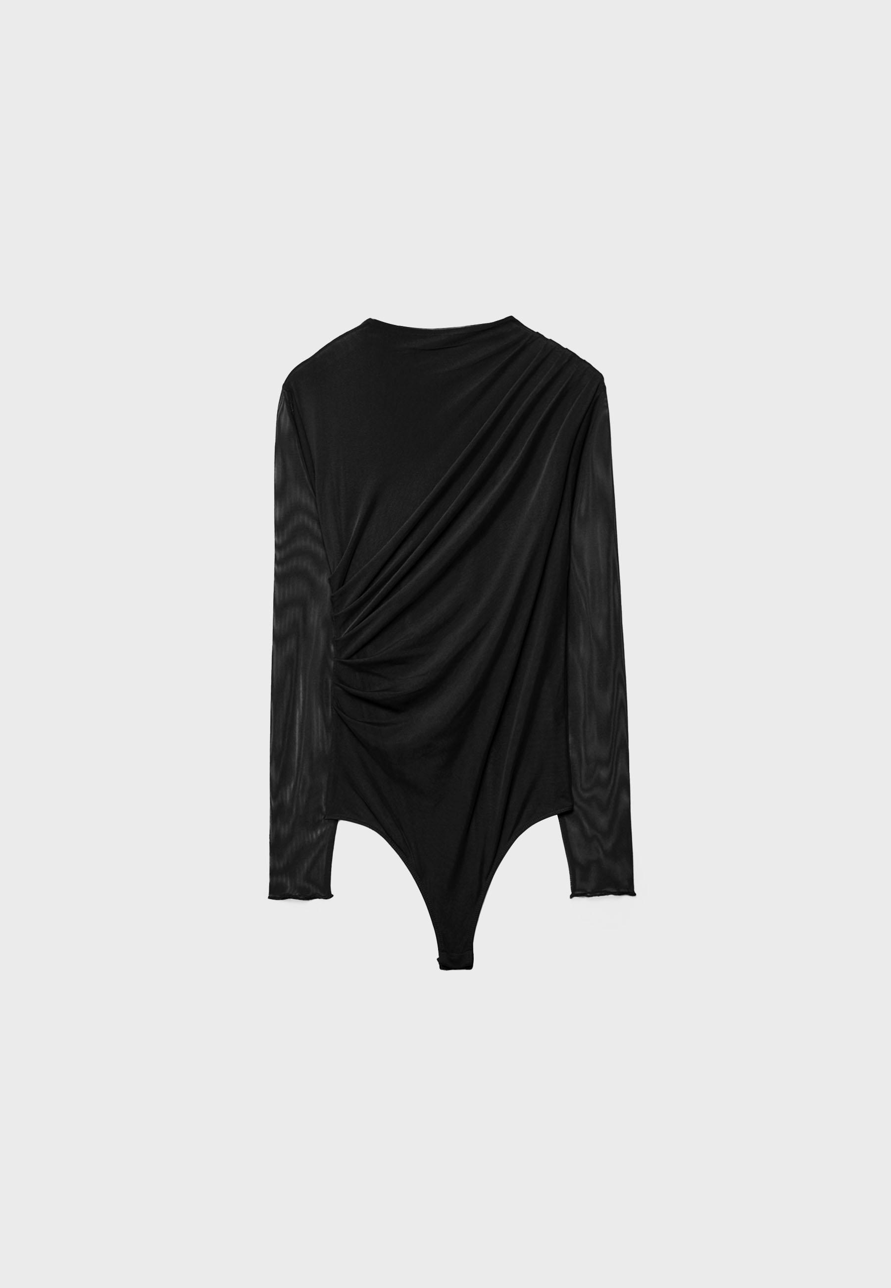Ruched tulle bodysuit — Black