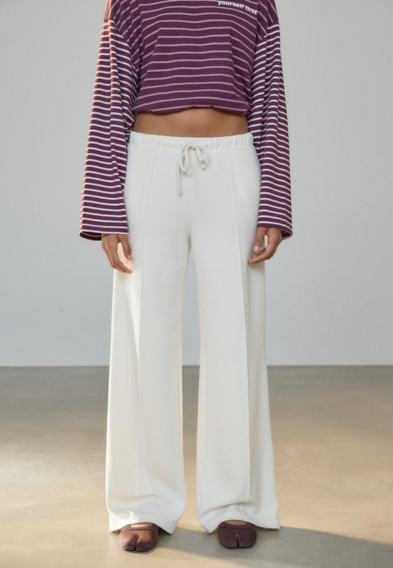 calcas jogger de perna larga com nervura e toque suave l04512257