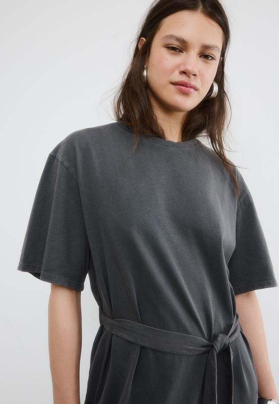 Stradivarius Φόρεμα Μπλούζα Κοντό Μανίκι Ανθρακί Xl