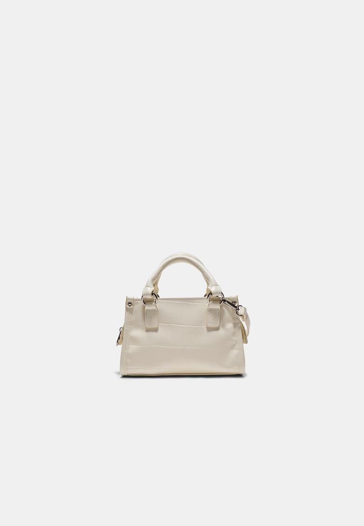 Stradivarius Μίνι Τσάντα Tote Χιαστί Με Όψη Κροκό Εκρού Os