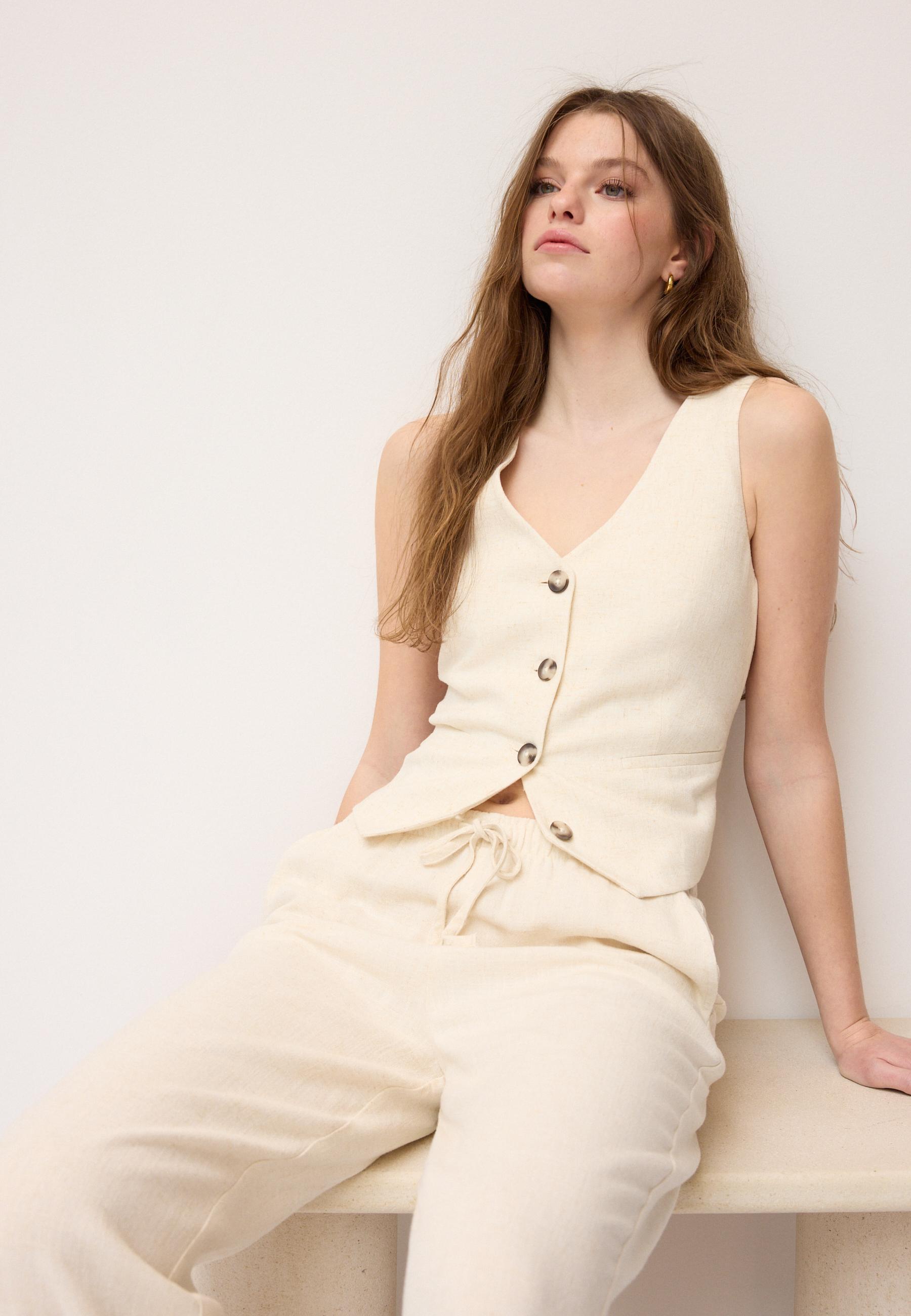 Keten görünümlü yelek - Görsel 3