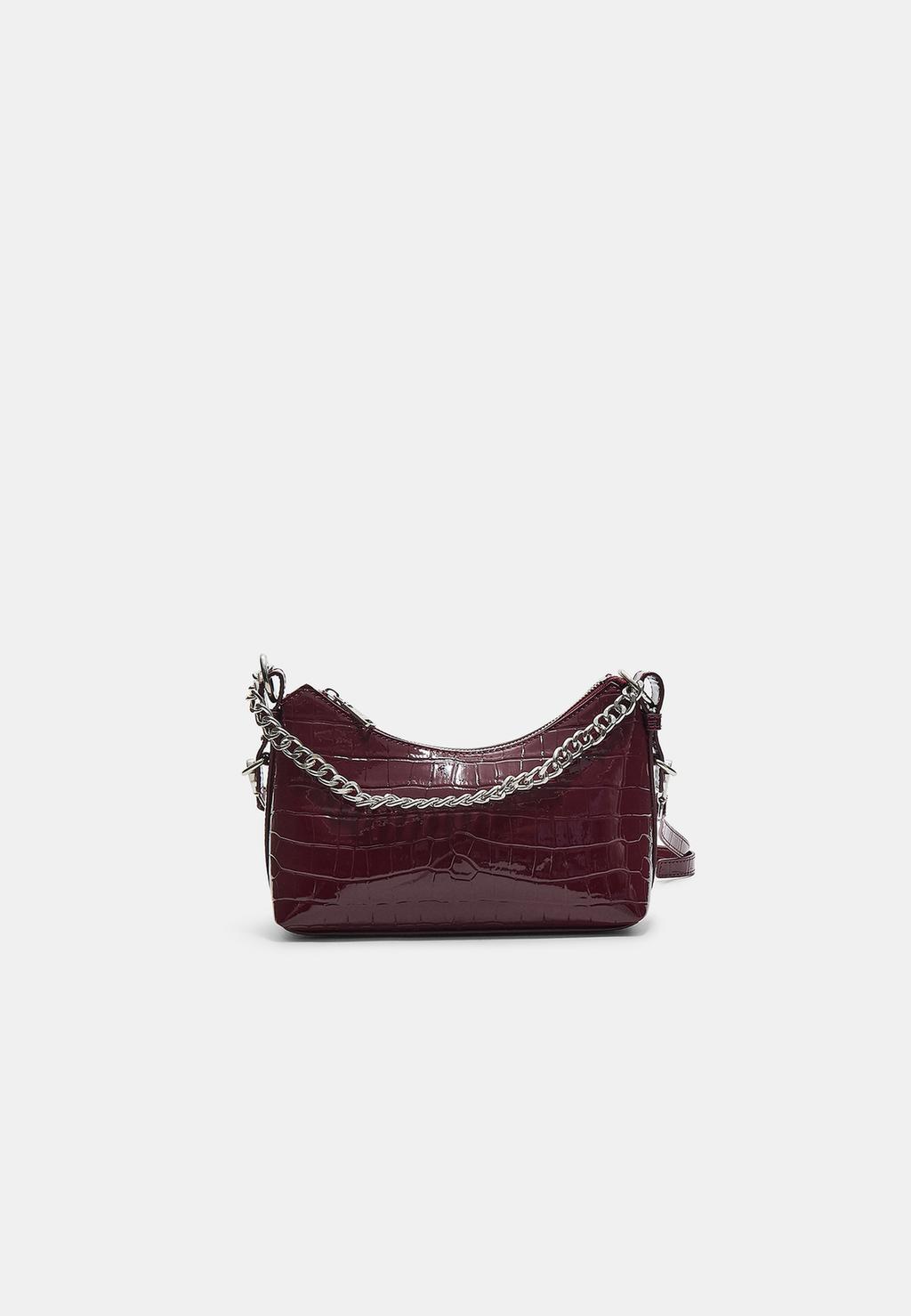Mock croc moon crossbody bag with chain