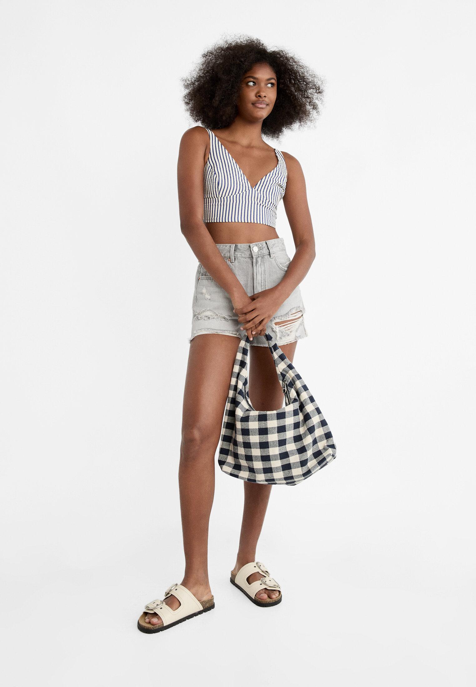 D75 Ripped denim shorts — DARK GREY DENIM WASH