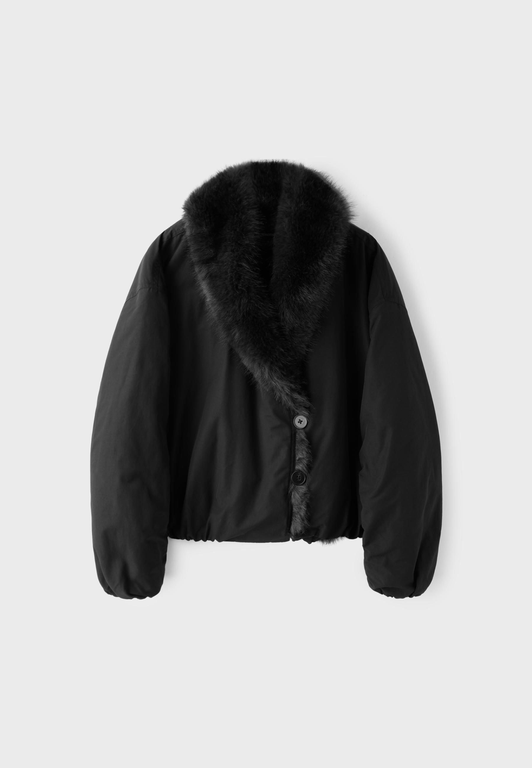 Padded jacket with faux fur collar — Black