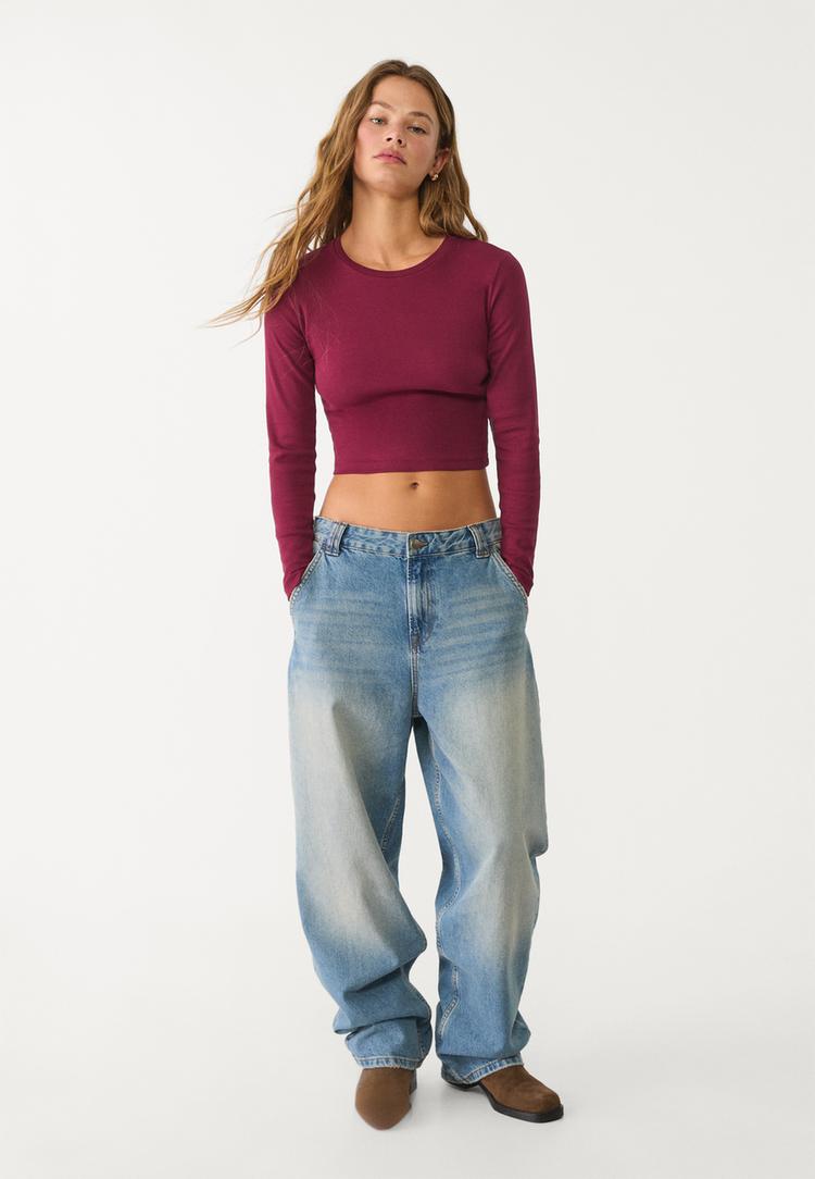 camiseta crop manga larga algodon
