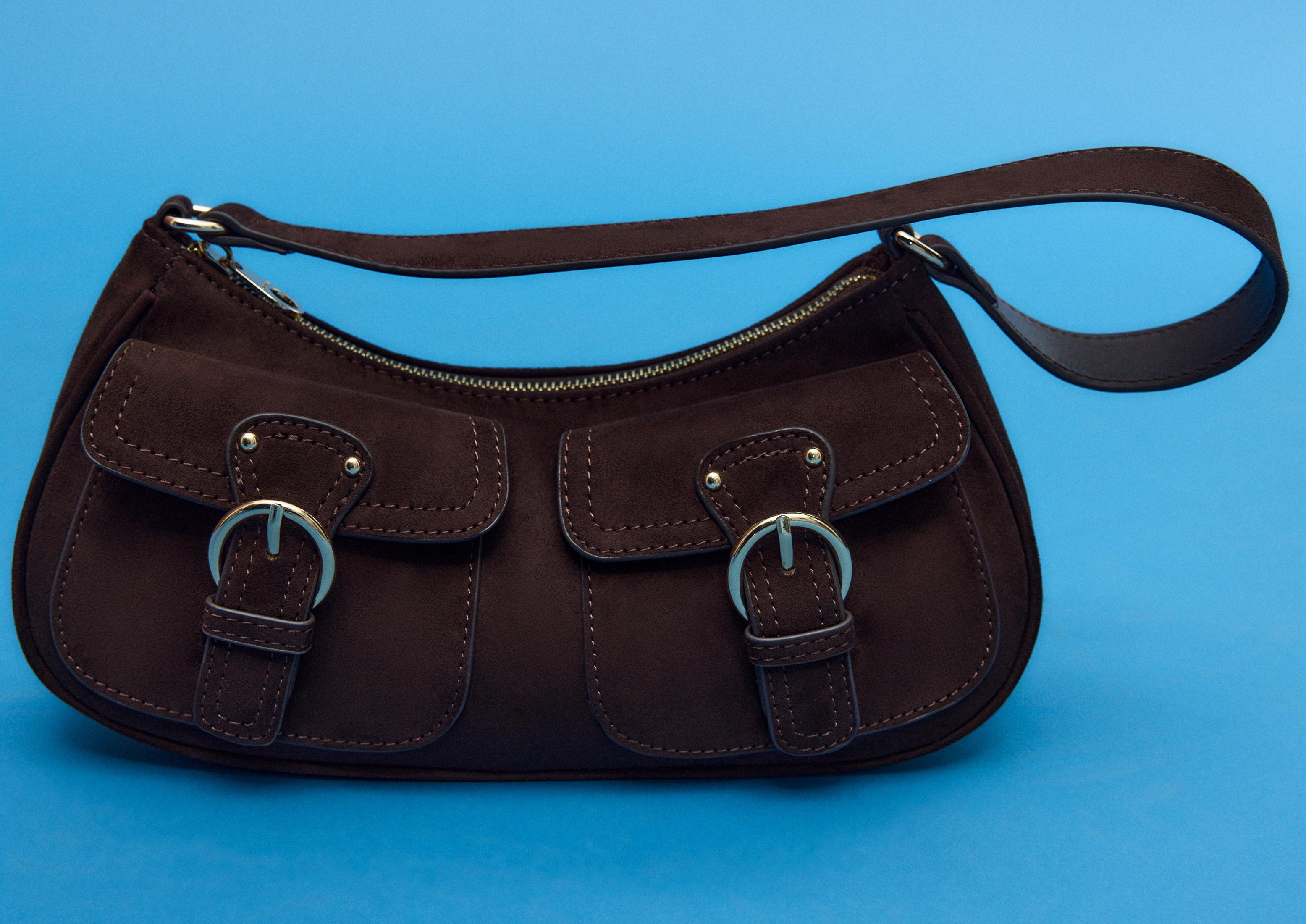 MOON SHOULDER BAG WITH POCKETS — Brown