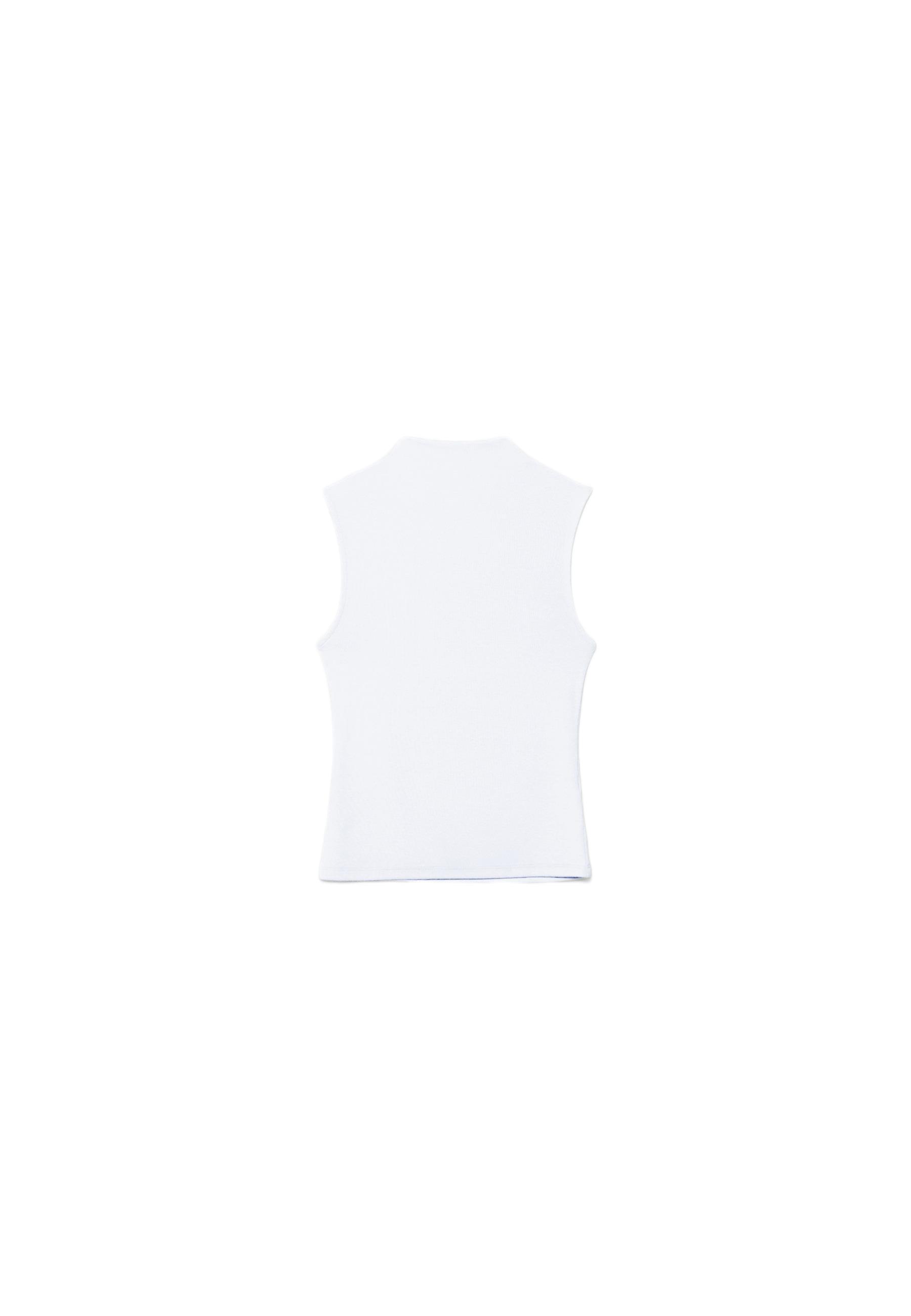 Sleeveless funnel neck T-shirt — White