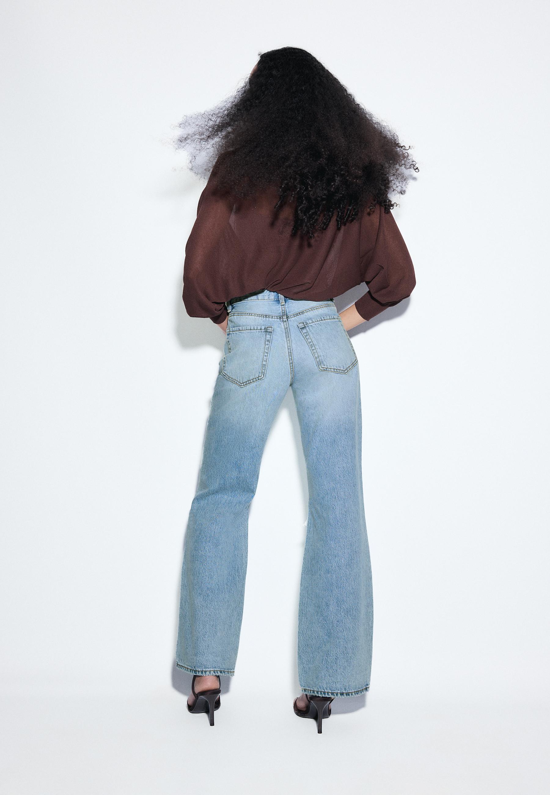 D92 Ripped straight wide-leg jeans — MEDIUM BLUE DENIM