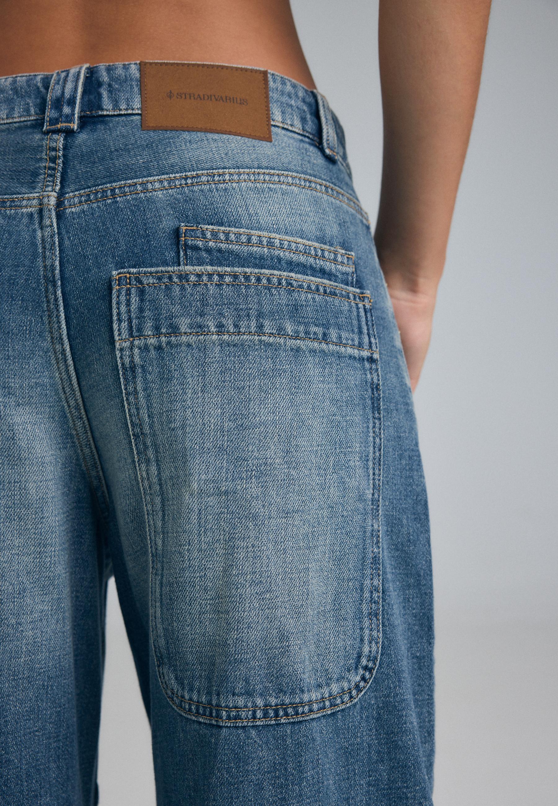 Wide-leg denim Bermuda shorts with maxi pockets — MEDIUM DENIM WASH