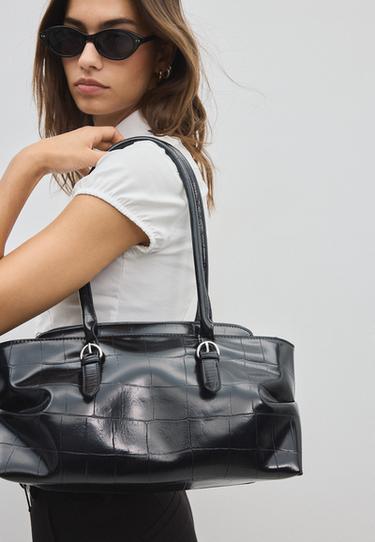 Coconut effect city bag with buckles — Black 4