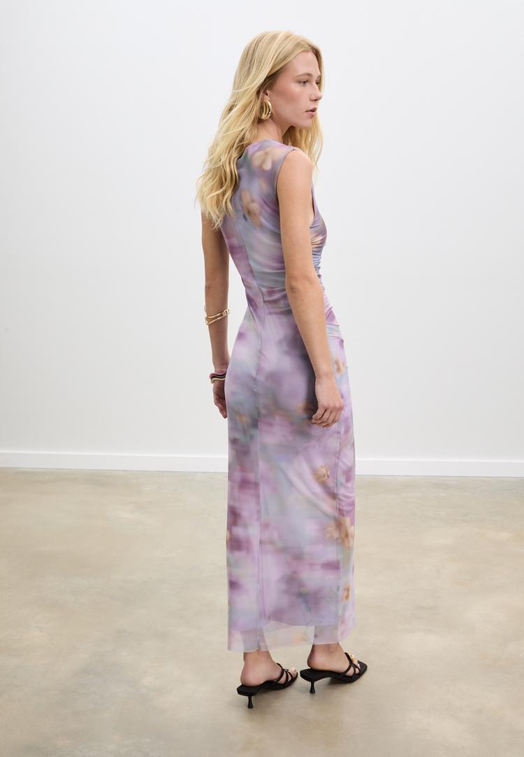 vestido largo tul estampado