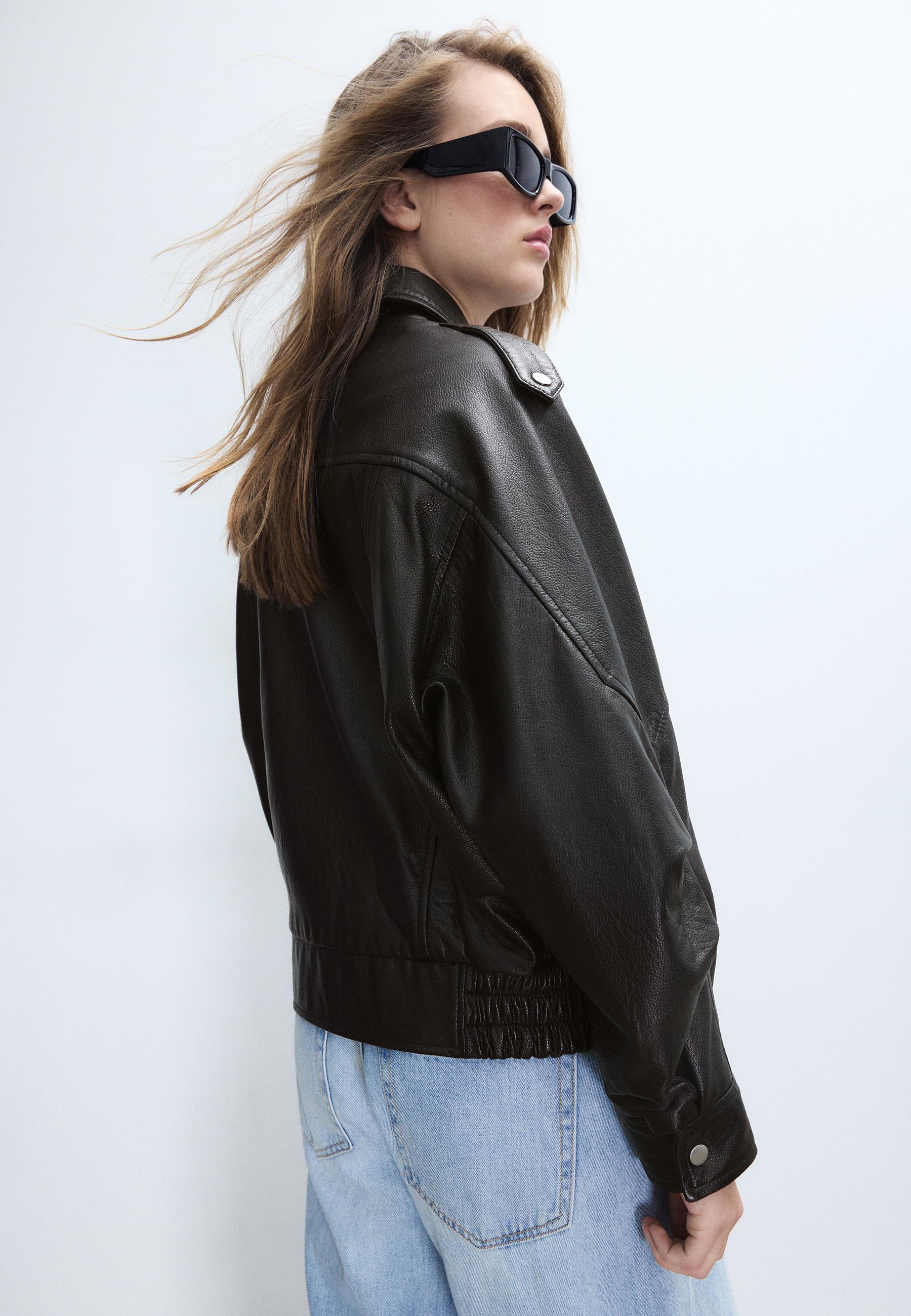 Oversize leather jacket — Black