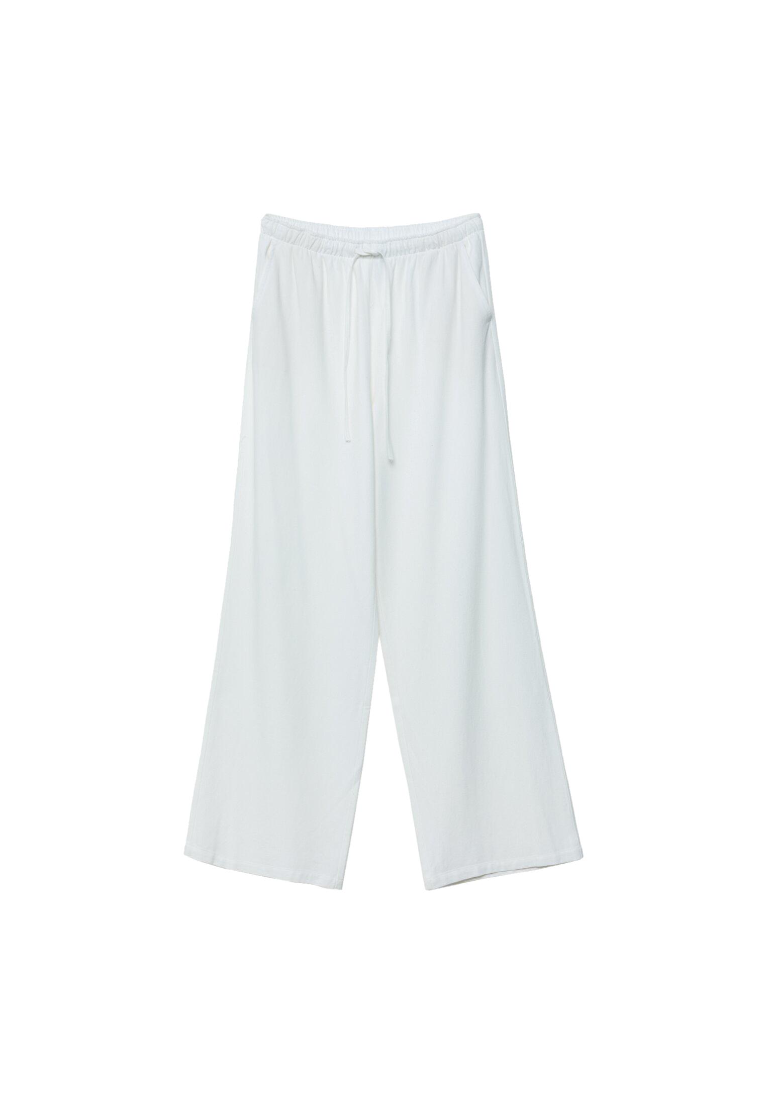 Straight-leg linen-look trousers — Ecru