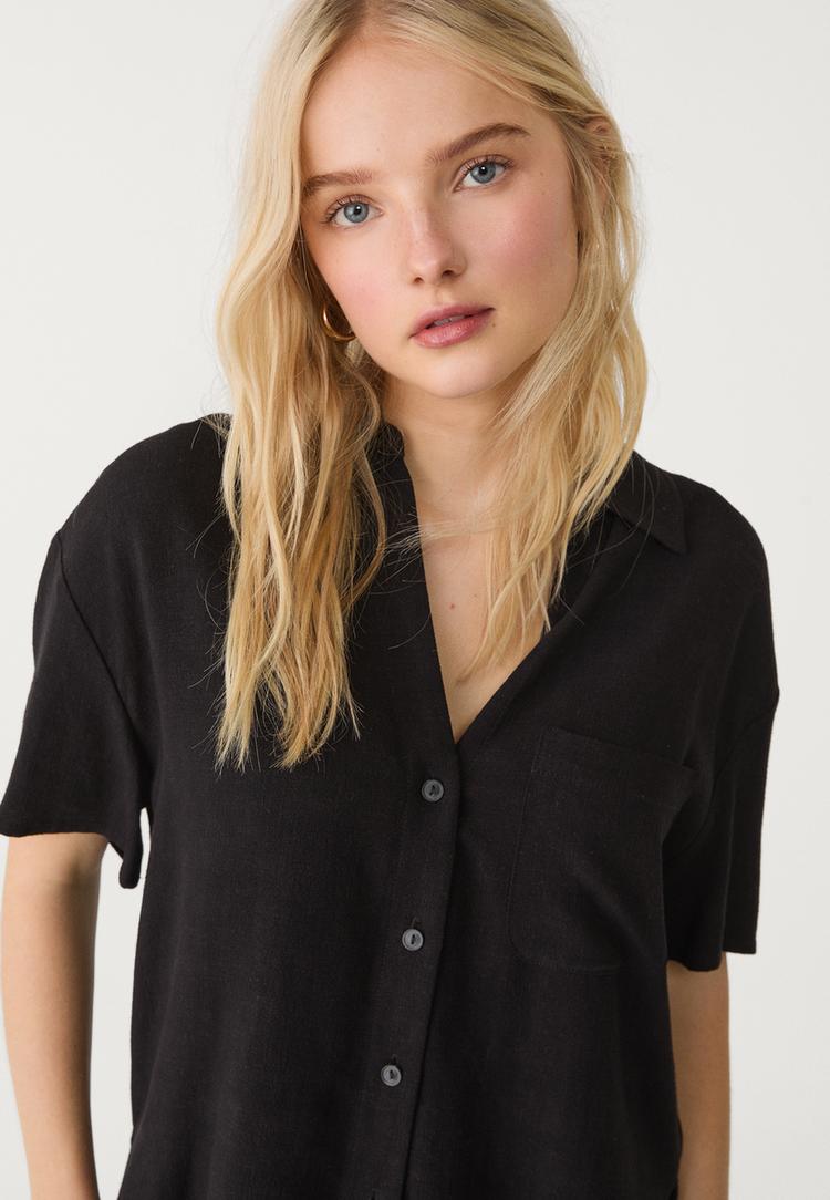 camisa manga corta con lino