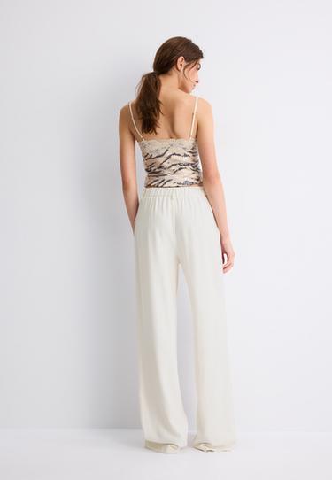 Straight-leg linen-effect trousers — Ecru 5