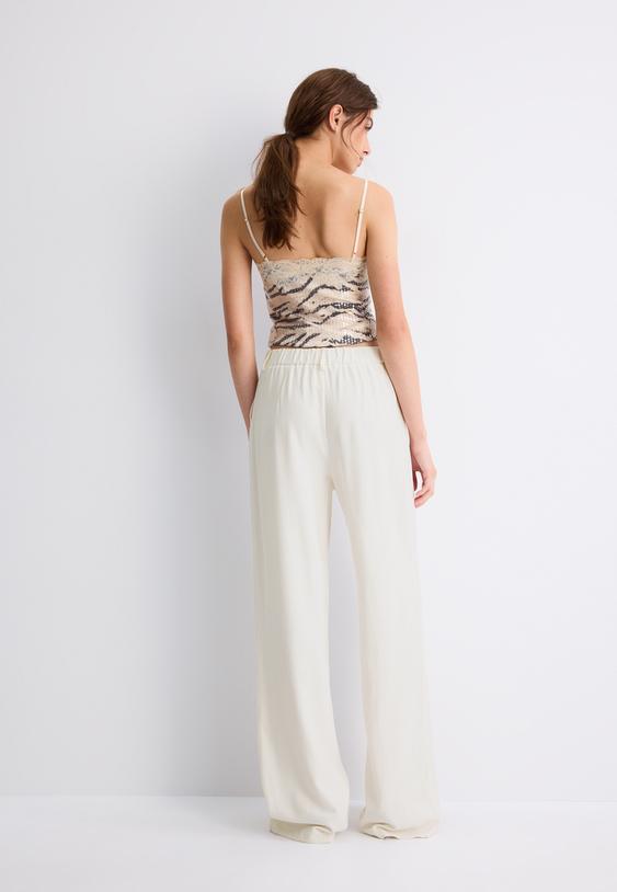 keten gorunumlu straight fit pantolon