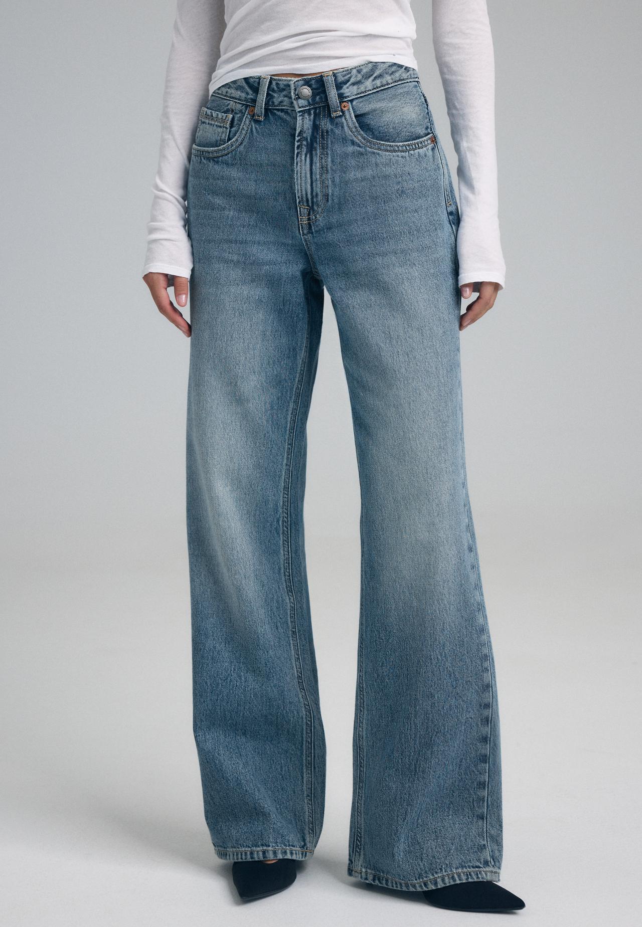 D92 Ripped straight wide-leg jeans — OVERDYED BLUE DENIM