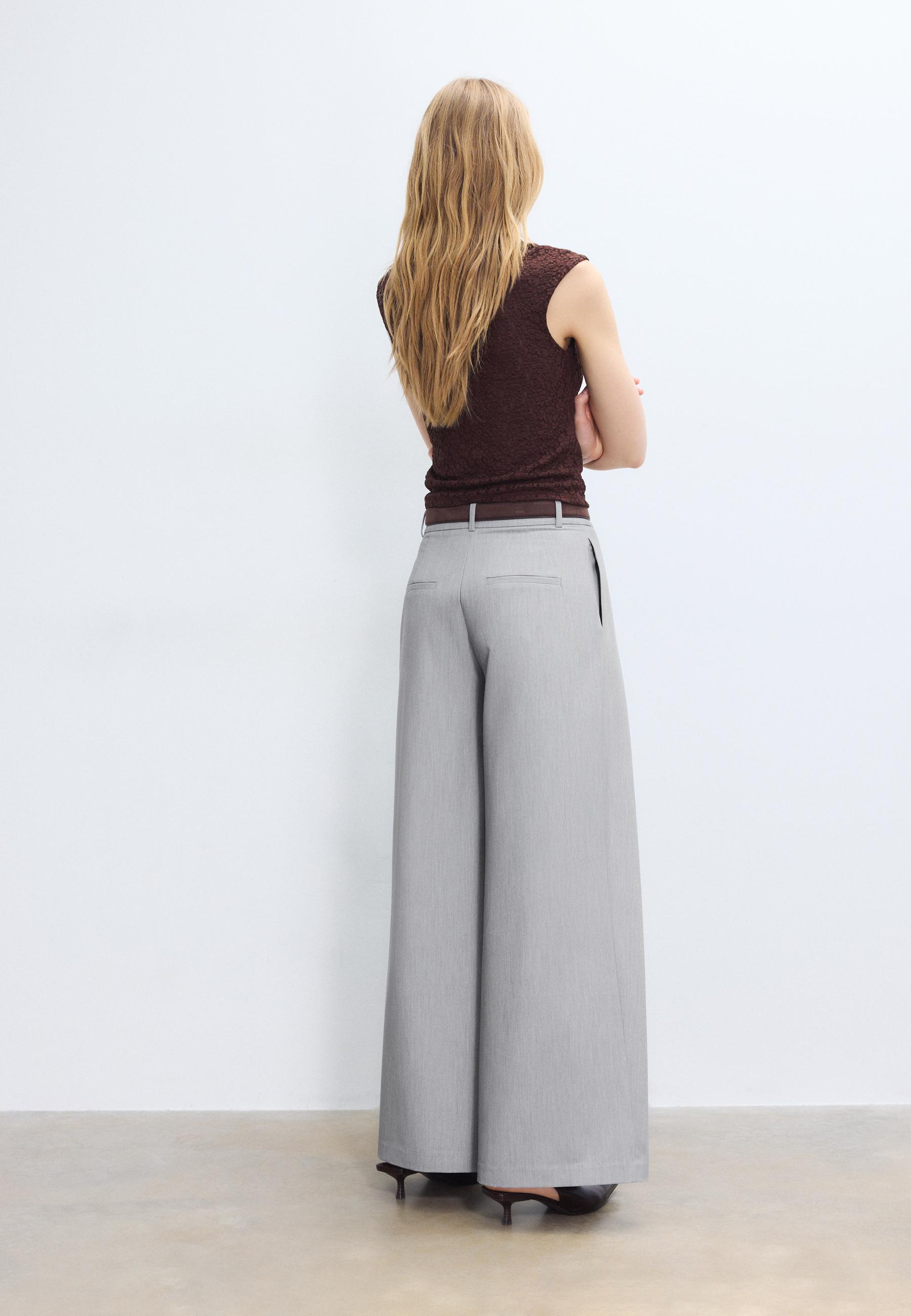 Maxi-dart trousers with belt — Grey melange