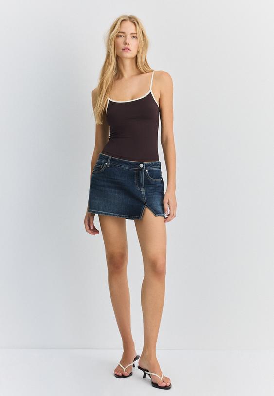 Stradivarius Top Cu Bretele Din Poliamidă Maro L
