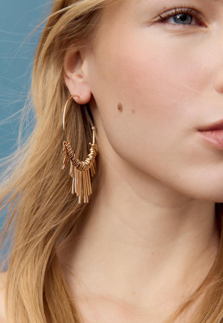 Stradivarius Μακριά Σκουλαρίκια Κρίκοι Χρυσαφί Os φωτογραφία