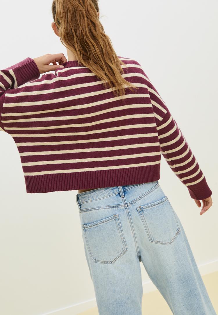 striped cropped knit sweater