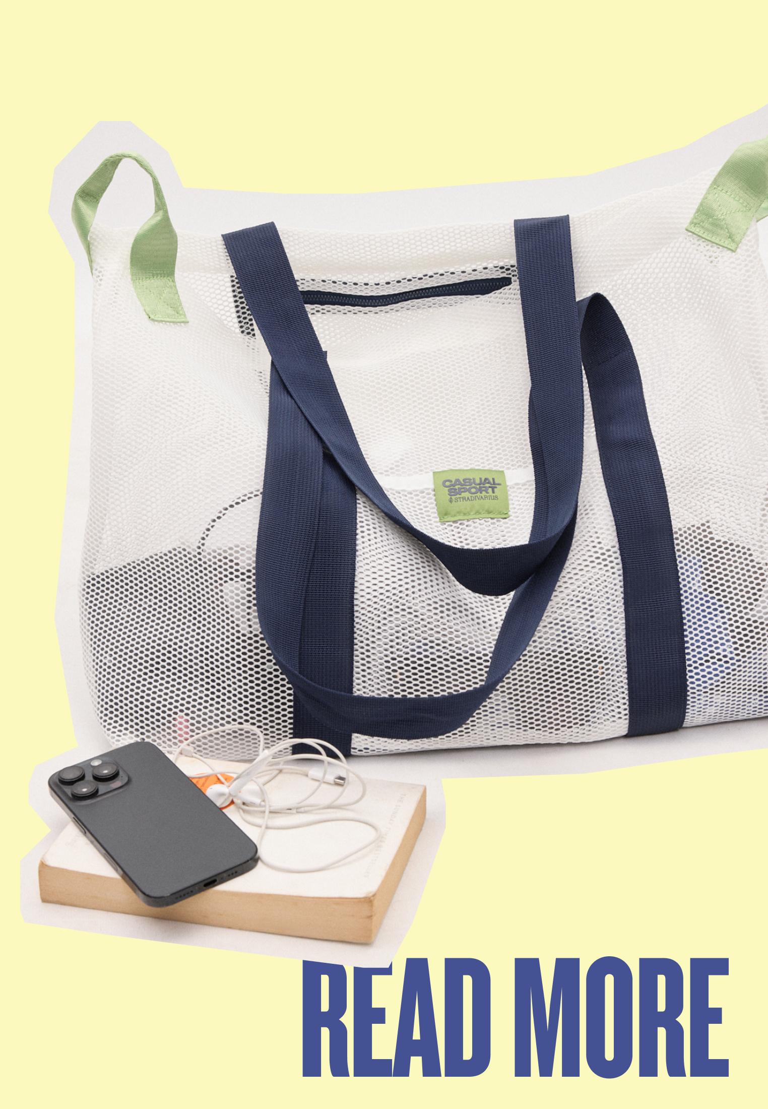 Contrast mesh shopper bag — Ecru