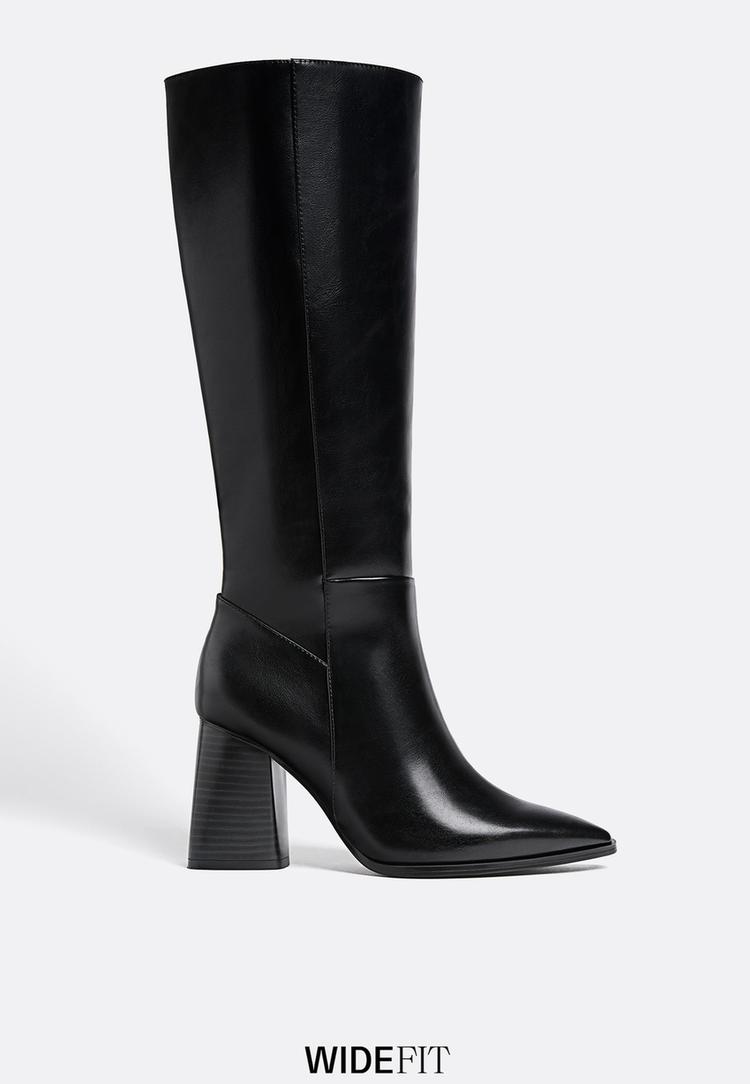 Stradivarius Cizme Lungi Cu Toc Negru 41