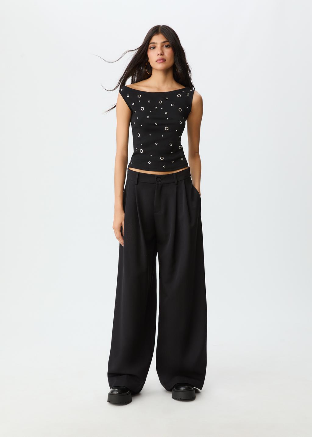 Pantalón vestir wide leg pinzas