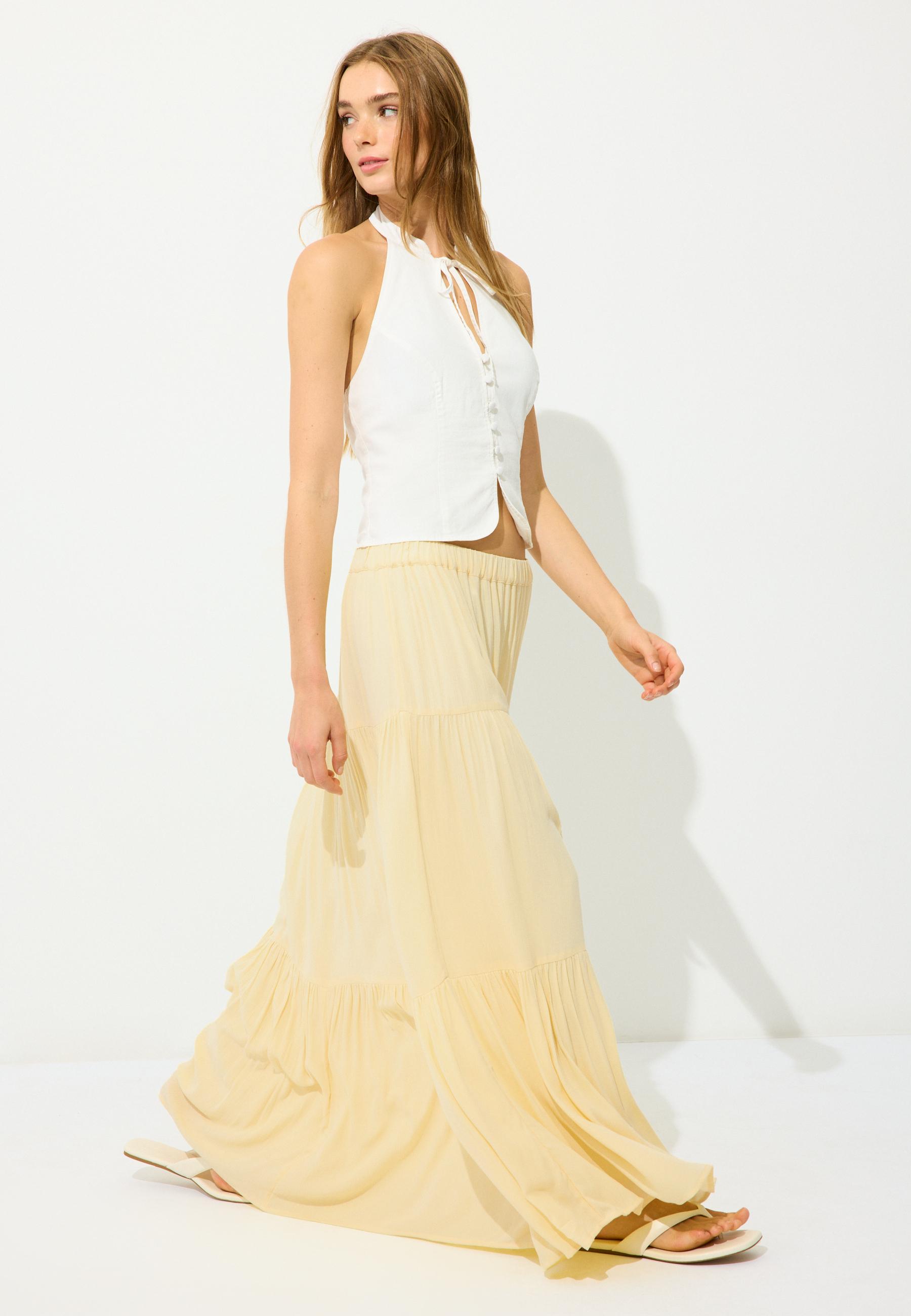 Peasant midi skirt — Pastel yellow