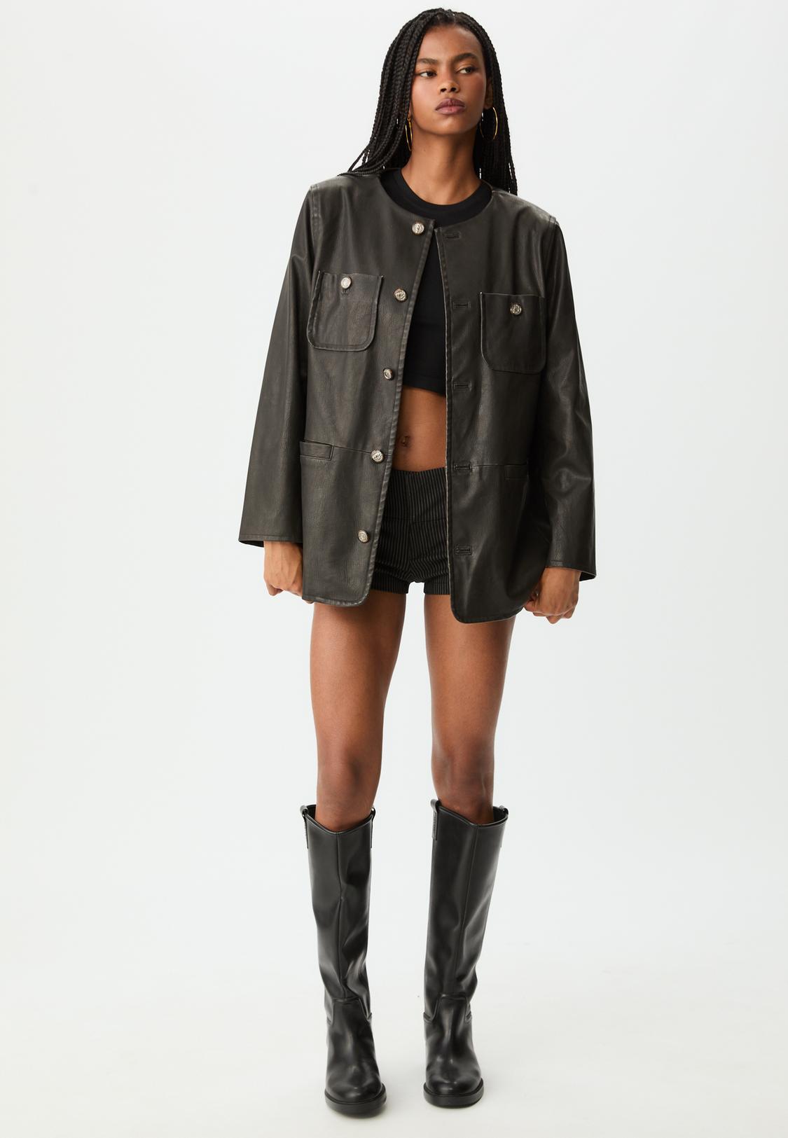 Buttoned leather effect blazer