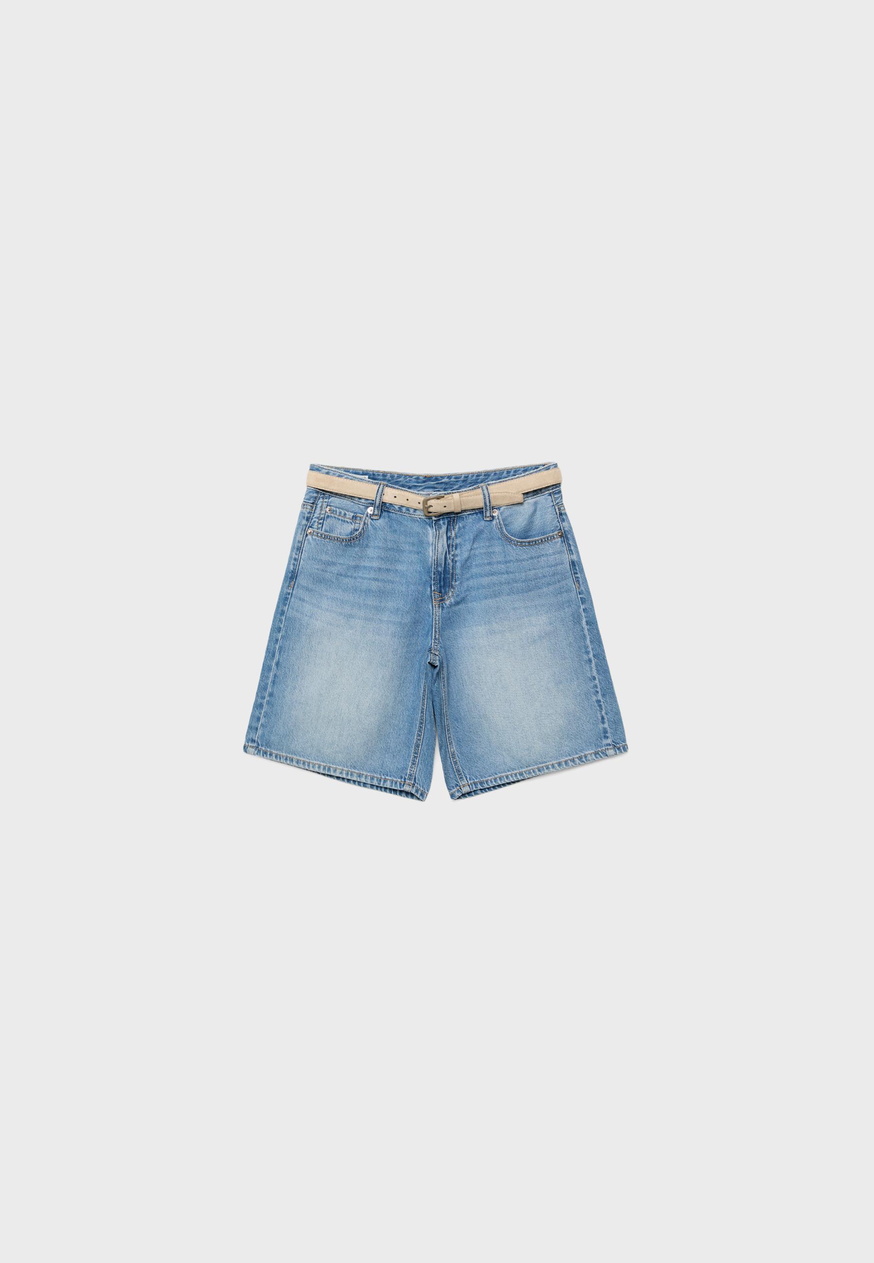 Belted denim Bermuda shorts — MEDIUM BLUE DENIM