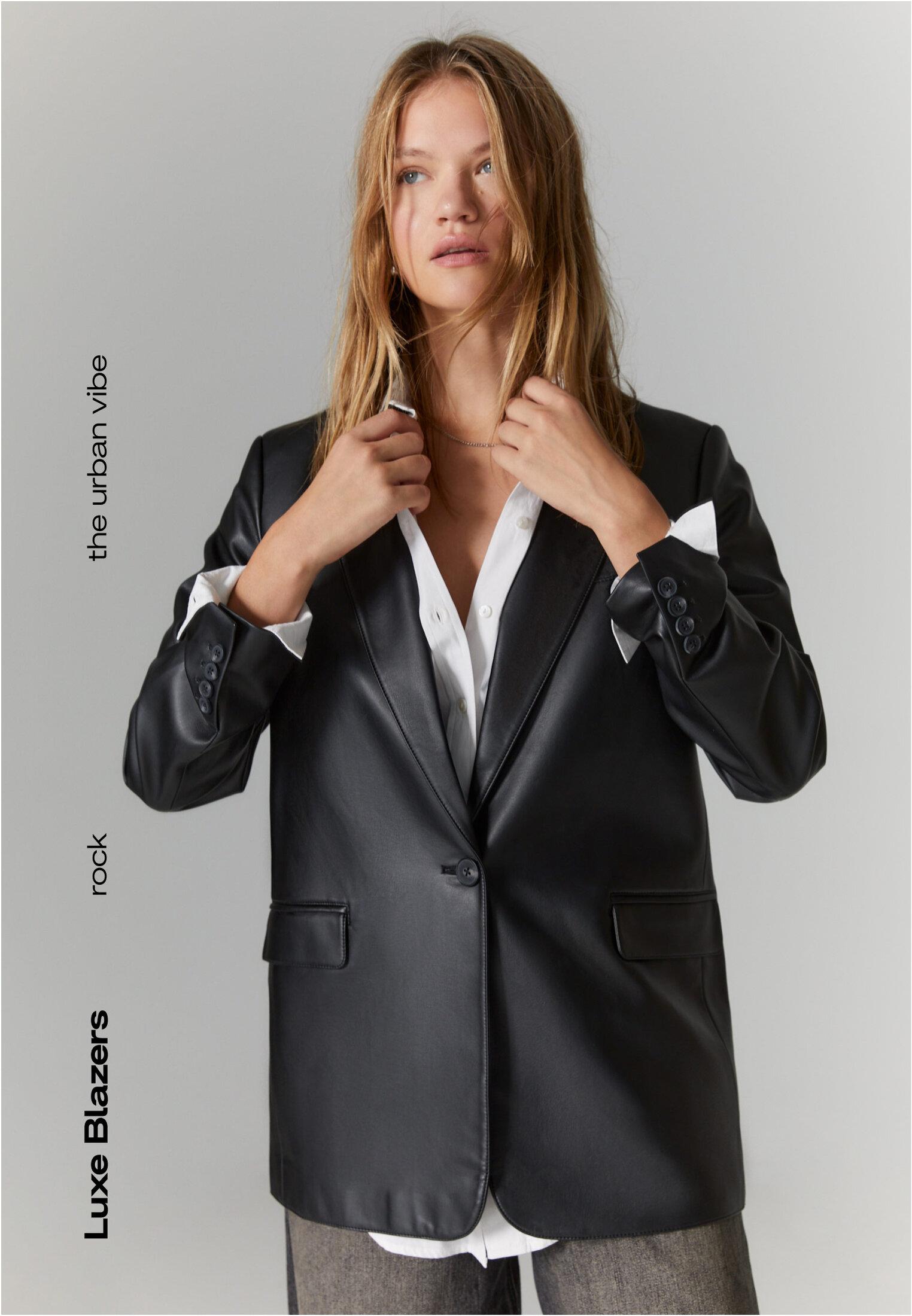 Regular fit leather effect blazer — Black
