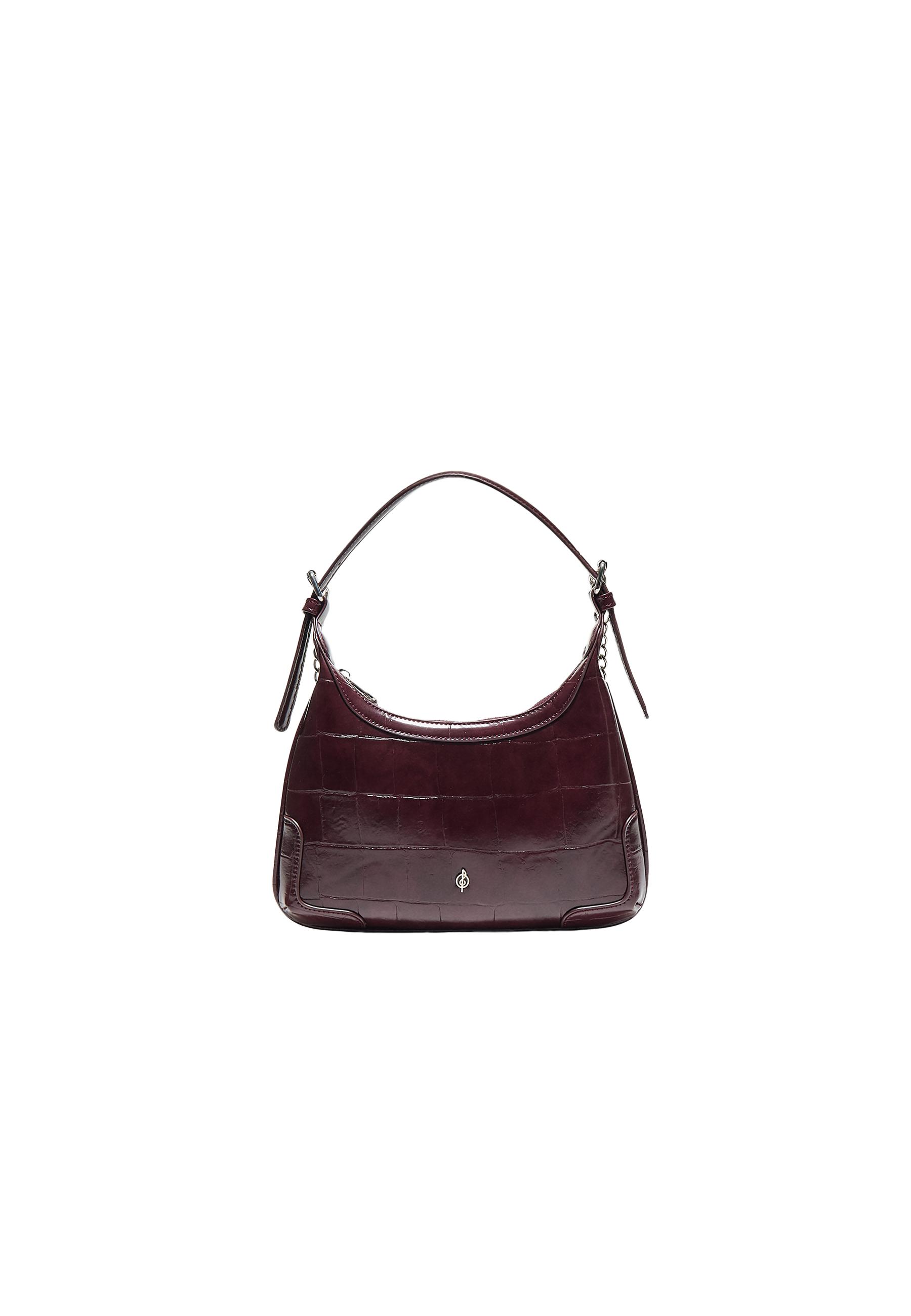 Mock croc mini chain shoulder bag — Burgundy