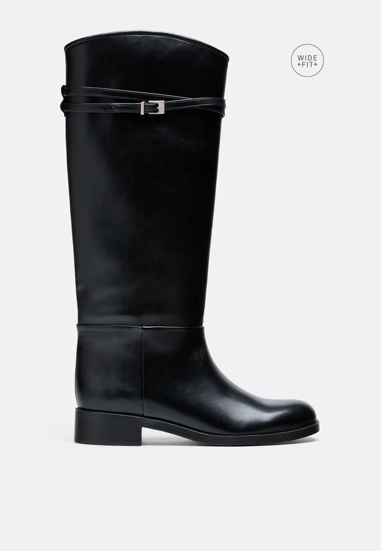 Stradivarius Wide Fit. Cizme De Călărie Cu Talpă Joasă Negru 37