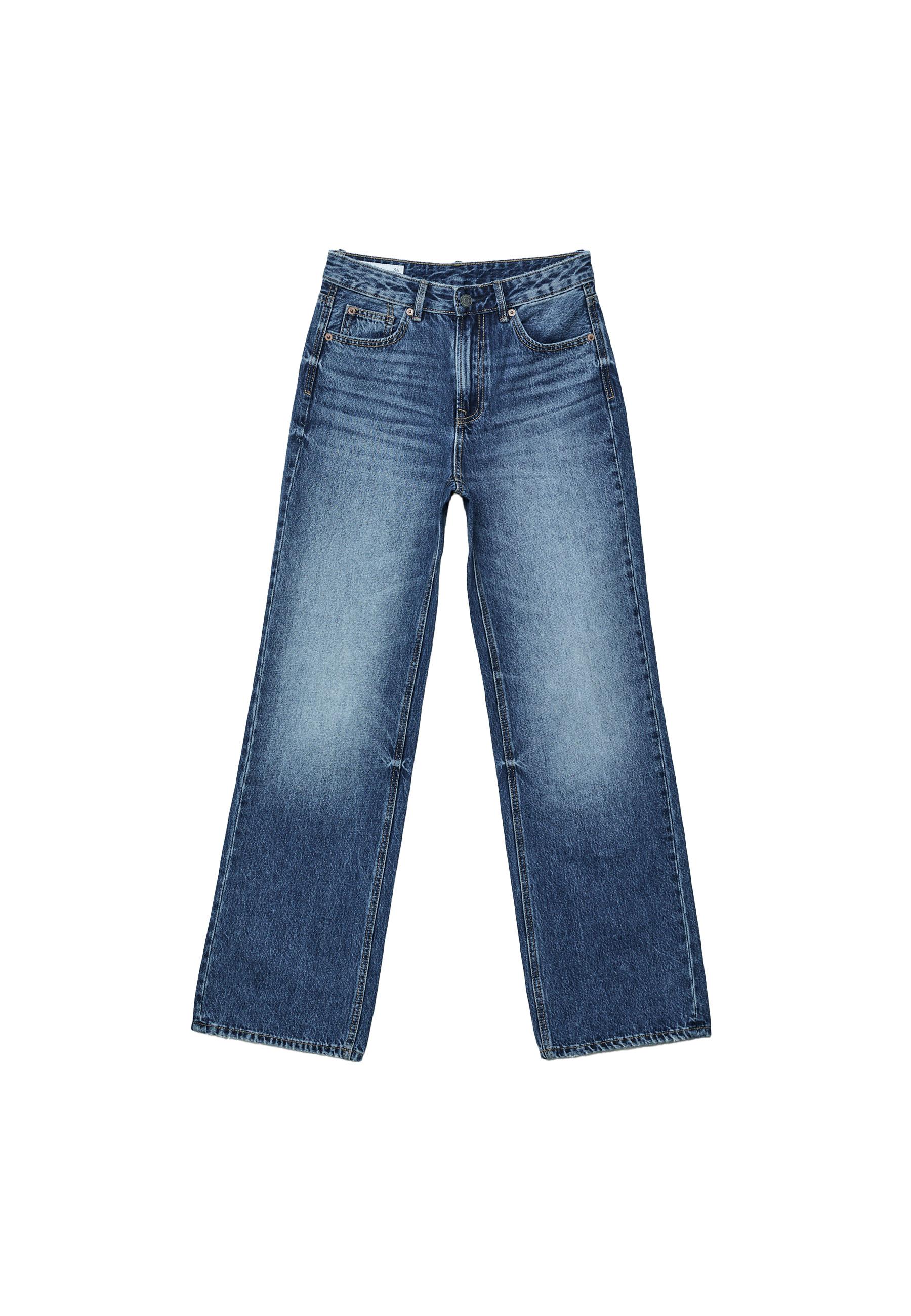 Stradivarius D92 Yırtık detaylı straight geniş paça jean görsel 5