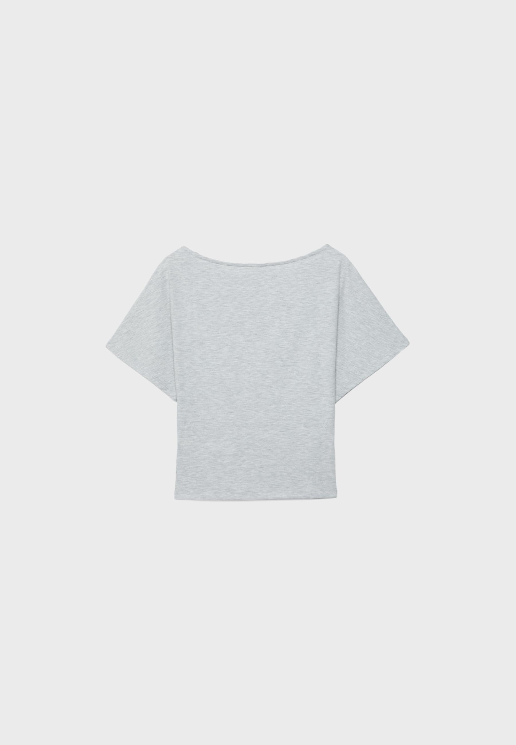 Short sleeve boat neck T-shirt — Grey melange