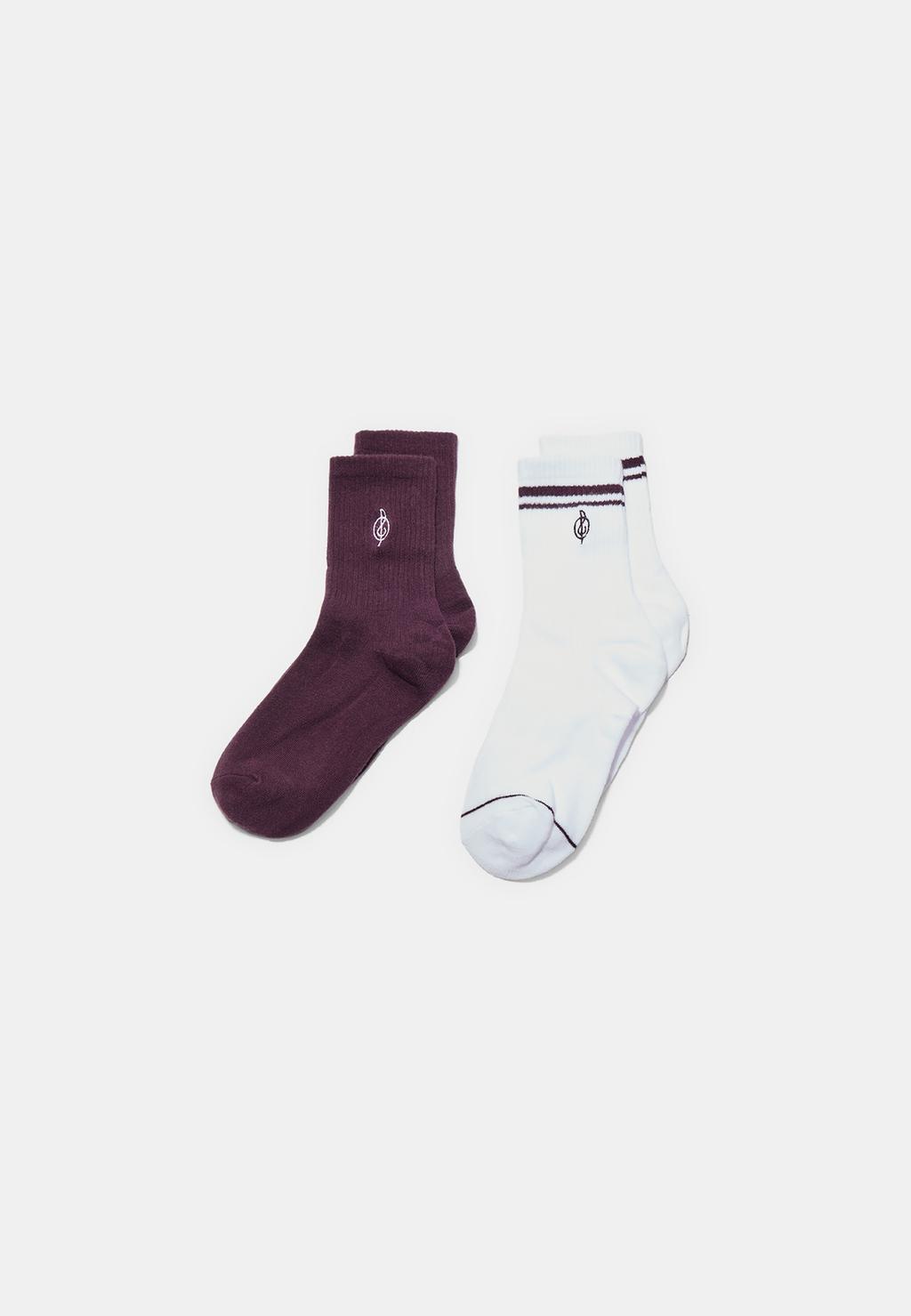 2er-Pack gestreifte Socken mit Stickerei