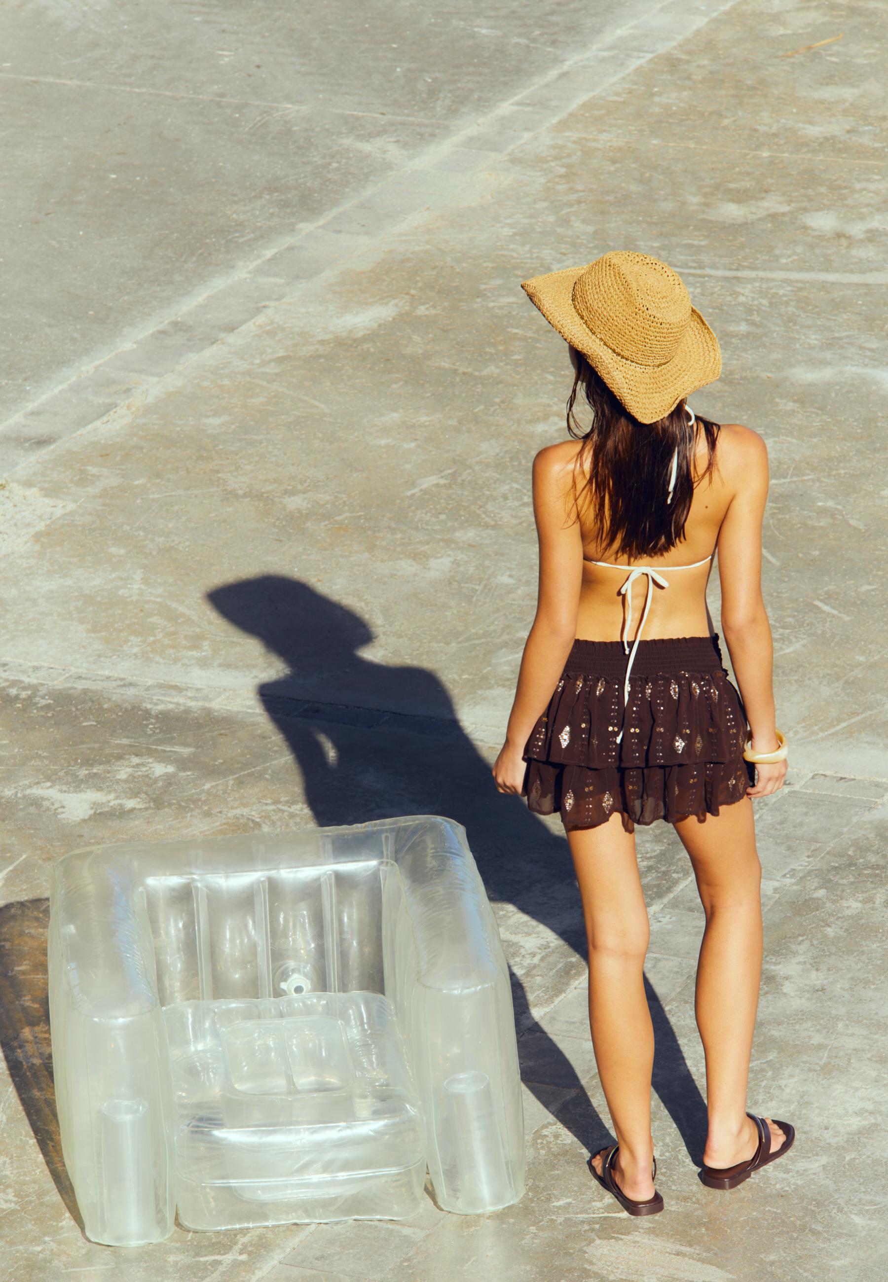 Embroidered mini skirt — Brown