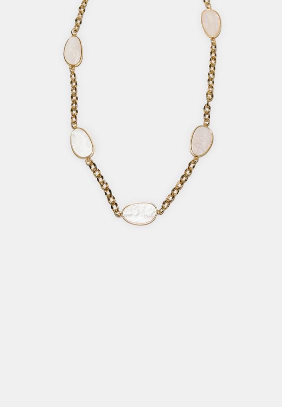 Stradivarius Metal Belt With Coloured Stones And Chain Ecru S