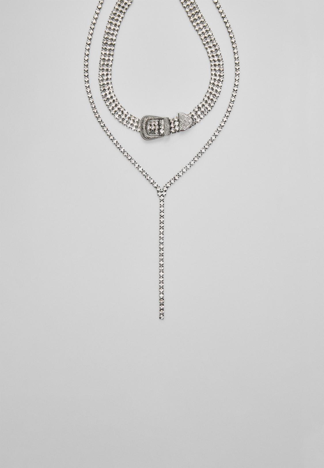 Set of 2 rhinestone buckle necklaces - Women 