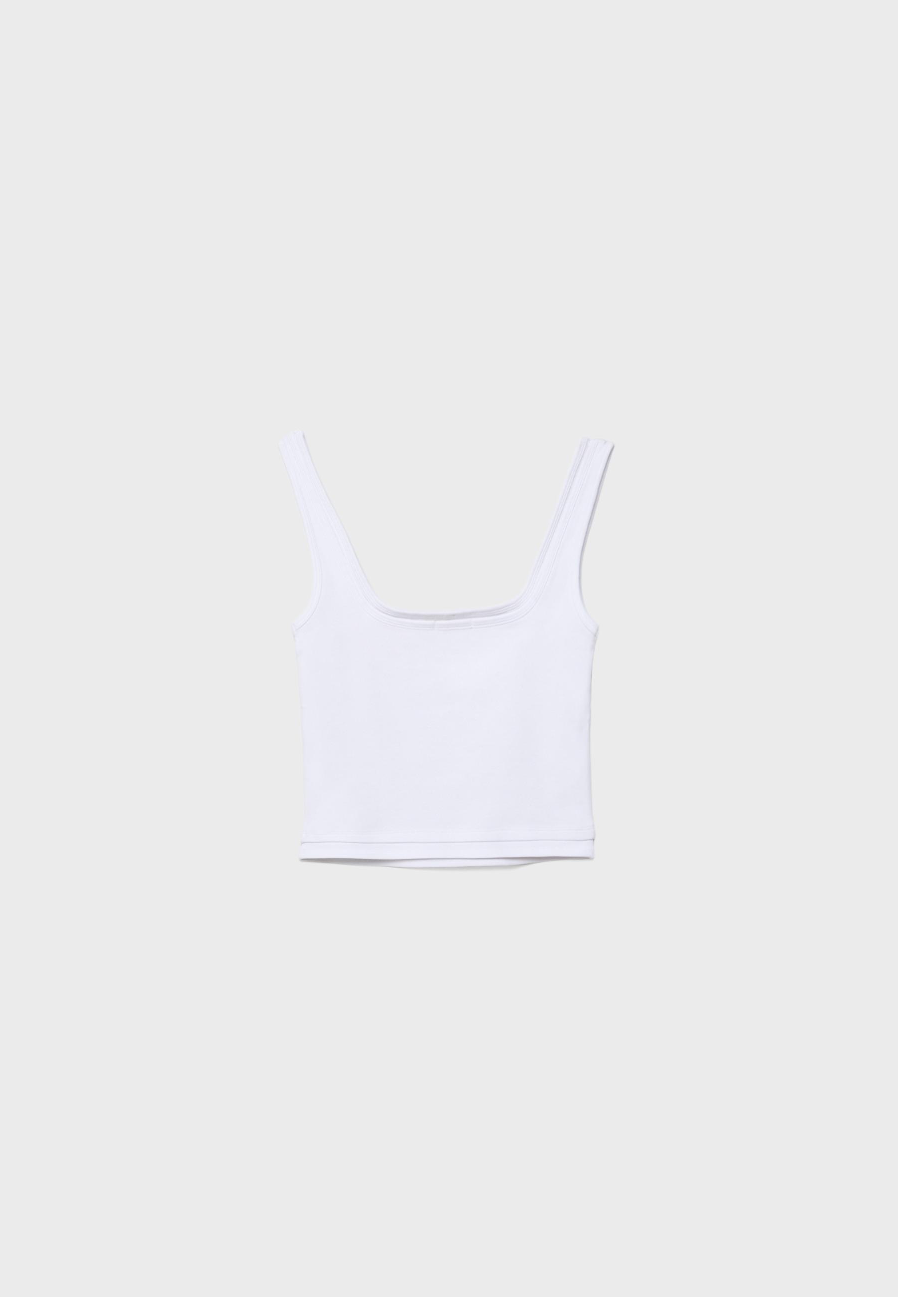 Two-piece effect square neckline top — White