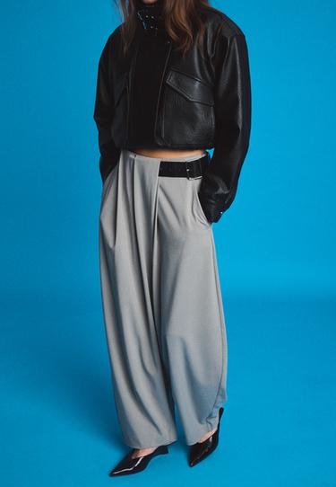 Smart trousers with belt and darts — Grey 3