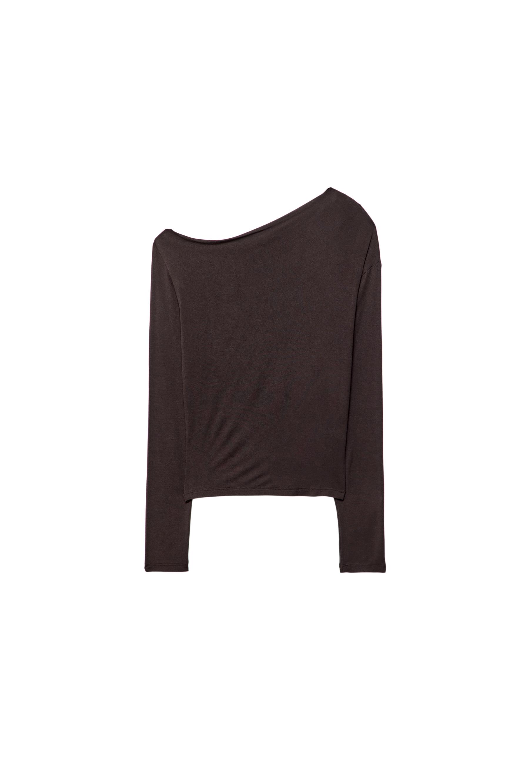 Asymmetrical neckline top — Brown